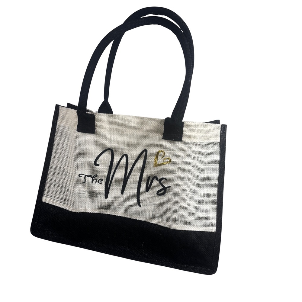 BeeGreen Burlap Tote Bag The Mrs Gold Heart Wedding Bridal‎ Shower Gift